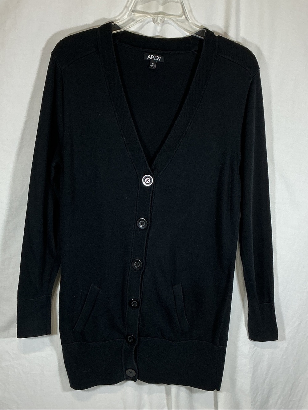 Apt. 9 Black V-Neck Long Sleeve Button Cardigan